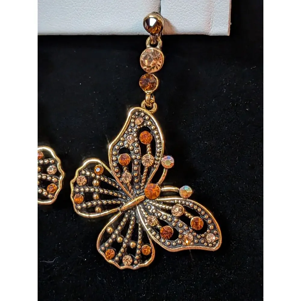 Off Park Collection™ Antique Gold Champagne &Brown Crystal Butterfly Earring JTV